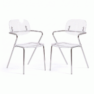 RATTATAN Lot de 2 chaises en polycarbonate avec accoudoirs, structure en métal, design moderne pour cuisine, salle à manger, restaurants – Gloss/T