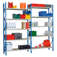 Rayonnage métallique avec des tablettes en bois pour charges légères jusqu'à 210 kg par niveau - PROFILPLUS