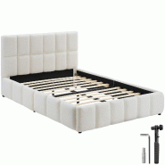 TecTake GmbH tectake lit rembourré SHIRLEY, sommier à lattes intégré, capacité 250 kg, 133x220x93 cm, Teddy crème - beige Bois manufacturé 406319