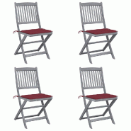 VidaXL Chaises Pliables D Extérieur Lot De 4 Et Coussins Bois D Acacia - rouge 3064572