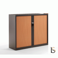 Armoire basse à portes rideaux ton bois - GAPSA - 120, Gris anthracite, Erable  060_0