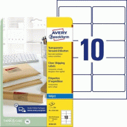 Avery Zweckform 250 étiquettes Jet d'encre polyester transparentes, format 96 x 50,8 mm (25 feuilles A4 / cdt) - transparent J4722-25