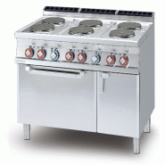 Cuisinière électrique 6 plaques carrées avec four électrique ventilé GN 1/1. Structure en acier inox. Dimensions 120×70,5×90 cm. Modèle CFVQ6-