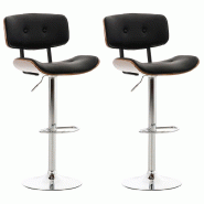 Décoshop26 - Lot de 2 tabourets de bar chaises de bar capitonné en PVC noir et bois couleur noyer pieds en métal chromé 10_0006792 - noir métal 3