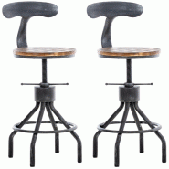 Décoshop26 - Lot de 2 tabourets de bar industriels en bois et métal argenté – Réglables en hauteur avec dossier et repose-pieds 10_0006428 - arg