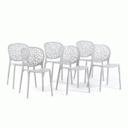 RATTATAN Lot de 6 chaises d'extérieur empilables en polypropylène avec fibre de verre dossier ajouré motif naturel pour jardin bar restaurant Leda