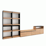 SKRAUT HOME Ensemble Meuble TV, 370x186x35cm, Pour les TV jusqu'à 65", Salon Complet, Chêne et noir - beige Bois manufacturé 111_1