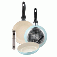 BERGNER - Jeu de 3 poêles Ø16/Ø20/Ø24 cm en aluminium pressé bleu clair avec pulvérisateur d'huile/vinaigre Ø4x17,5 cm en acier inoxydable - PK9411