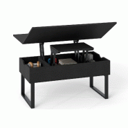 COSTWAY Table basse réglable, 3 en 1 avec 3 compartiments cachés, convertible en table à manger, bois, Noir - noir métal TH32025PW