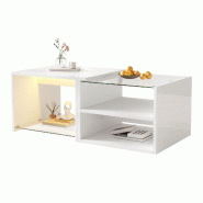 Merax Table basse LED 100 x 50 x 38 cm, design marches avec plateau brillant, plateau en verre et compartiments ouverts, blanc - blanc multi-matériau Merax Table basse LED 100 x 50 x 38 cm, design marches avec plateau brillant, plateau en verre et compartiments ouverts, blanc - blanc multi-matériau