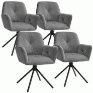 Tectake Lot de 4 chaises pivotantes 360° en velours rembourré anthracite/noir - 406021 - gris multi-matériau 406021 Tectake Lot de 4 chaises pivotantes 360° en velours rembourré anthracite/noir - 406021 - gris multi-matériau 406021