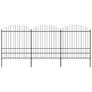 Vidaxl clôture de jardin à dessus en lance acier (1,75-2)x5,1 m noir 277750