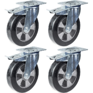 Roulette 200mm 8" pivotante en caoutchouc noir avec frein, forte capacité de 1400kg, jeu de 4 Roulette 200mm 8" pivotante en caoutchouc noir avec frein, forte capacité de 1400kg, jeu de 4