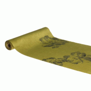 Chemin de table velours vert olive imprimé fleurs 28cm x 3m