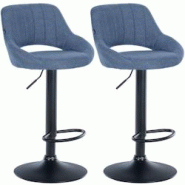 CLP Lot de 2 tabourets de bar Milet tissu Bleu/Métal noir mat - bleu textile 324416 CLP Lot de 2 tabourets de bar Milet tissu Bleu/Métal noir mat - bleu textile 324416