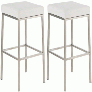 Décoshop26 - Lot de 2 tabourets de bar avec repose-pieds design simple hauteur 85 cm en PVC blanc et acier inoxydable 10_0004372 - blanc inox 3000252