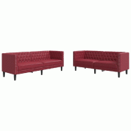 Ensemble de canapés Chesterfield 2pcs rouge bordeaux similicuir Modèle Quervélis - 8721012289697 Ensemble de canapés Chesterfield 2pcs rouge bordeaux similicuir Modèle Quervélis - 8721012289697