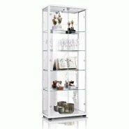 K-Möbel Armoire vitrine en verre 2 portes 176x67x33 cm Made in Germany avec miroir & serrure & LED Blanc - blanc Bois manufacturé C1084W