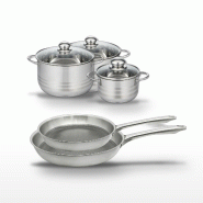 Lot de 2 Poêles 24/28 cm et 3 Faitouts 16/20/24 cm Elo Relief Passion - gris Acier inoxydable 18/10 3176239954111