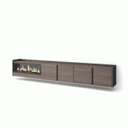 SKRAUT HOME Meuble TV, Banc Télé, 315x50x35 cm, Pour les TV jusqu'à 80", Cheminée électrique XXL, Suspendu, Mural, Chêne foncé et Noir - marron