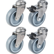 Roulette 75mm 3" en acier inoxydable, caoutchouc gris, pivotante et avec frein, 240kg, jeu de 4 Roulette 75mm 3" en acier inoxydable, caoutchouc gris, pivotante et avec frein, 240kg, jeu de 4
