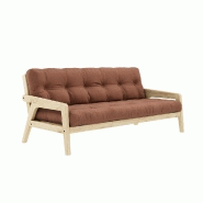 CANAPÉ CONVERTIBLE FUTON GRAB PIN NATUREL COLORIS BRUN ARGILE COUCHAGE 130 CM.