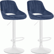Décoshop26 - Lot de 2 tabourets de bar réglables en velours bleu dossier ajouré et pied métal blanc 10_0006119 - bleu métal 3000265395986