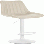 Décoshop26 - Tabouret de bar x1 réglable en hauteur pivotant à 360° assise en similicuir crème couture verticale pied métal blanc 10_0006557 - b