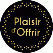Etiquette cadeau adhésive Plaisir d'Offrir noir points or Ø35mm - par 500
