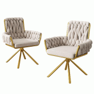 Merax Chaise de salle à manger en velours, lot de 2, fauteuil pivotant, chaise de chambre pivotante, beige - beige multi-matériau WF310502AAB