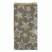Pochettes cadeaux kraft vergé chocolat avec étoiles argent 17,5x6x35cm - par 50