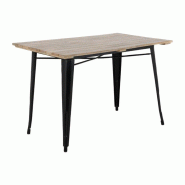 Table à manger rectangulaire d'intérieur (L)1200 x (P)700 mm, plateau à lattes en bois, piètement acier noir, à assembler