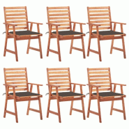 VidaXL Chaises à Manger D Extérieur Lot De 6 Et Coussins Acacia Massif - gris 8720286509456