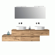 AQA Design Composition de salle de bain en mélamine, double lavabo 9 pièces en chêne ASTRA. L.220 P.45 H.190 MPAS29-QUE - marron Bois manufacturé