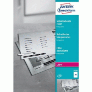 Avery Zweckform Films A4 transparents pour imprimantes laser - transparent 3480