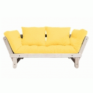 BANQUETTE MÉRIDIENNE FUTON BEAT PIN NATUREL TISSU JAUNE COUCHAGE 75*200 CM.