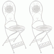 CLP Lot de 2 Chaises de jardin pliables Mani en fer forgé Blanc - blanc métal 319623