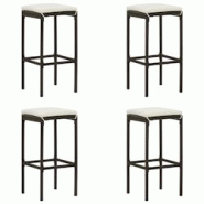 Décoshop26 - Lot de 4 tabourets de bar avec repose-pieds et coussins crème en résine tressée marron DEC029580 - marron 3000257445620