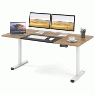 Helloshop26 - Bureau debout électrique réglable haut 140 x 70 cm avec trou pour câble ergonomique design en bois d'ingénierie beige 20_0015481 - b