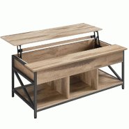 Helloshop26 - Table basse table de salon avec plateau relevable 60 x 120 x 62 cm avec rangement ouvert et compartiment caché marron 12_0007477 - 3000