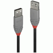 LINDY Câble USB USB 2.0 USB-A Mâle, USB-A Femelle 2,00 m Noir, Gris 36703 - 4002888367035