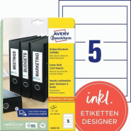 Avery Zweckform 125 inserts bristol blanc pour dos de classeurs, format 54 x 190 mm (25 feuilles A4 / cdt) - blanc C32267-25