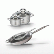 Batterie de cuisine avec 2 faitouts 12/16 cm et 2 poêles de cuisson 24/32 cm en inox sans PFAS Elo Collection Relief Solution Brillant - gris 3176239_0