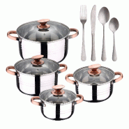 BERGNER - Batterie de cuisine NONA 8 pcs 16/18/20/24cm en acier inoxydable compatible induction avec set de 16 couverts en acier inoxydable - multi-ma