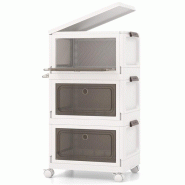 COSTWAY Boîte de rangement pliable avec couvercle, 75 L de rangement, lot de 3 boîtes en plastique, empilables, conteneurs de rangement - blanc plas