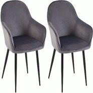 Décoshop26 - Set de 2 chaises de salle à manger dossier arrondis avec accoudoirs en velours gris foncé 10_0001528 - gris 3000250523707