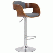 Décoshop26 - Tabouret de bar x1 design rétro en bois noyer PVC gris et métal chromé 10_0000811 - gris 3000734369609