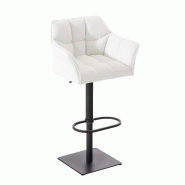 Décoshop26 - Tabouret de bar x1 réglable en similicuir blanc assise enveloppante capitonnée avec base carrée en métal noir 10_0006323 - blanc mé