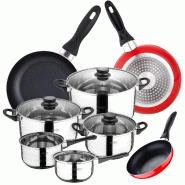 San Ignacio - Batterie de cuisine Toledo : 5 marmites avec couvercles et ensemble de 3 poêles Navy 16/20/24 cm en acier inoxydable/aluminium embouti