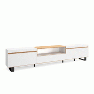 SKRAUT HOME Meuble TV, Banc Télé, 288x57x35 cm, TV grand format, Design industriel, Blanc et Chêne Soft - blanc Bois manufacturé 529_98